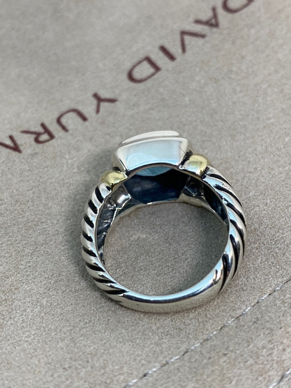 David Yurman Albion Sterling Silver & 14K Yellow Gold Blue Topaz Ring - Size 6 - Picture 4 of 8